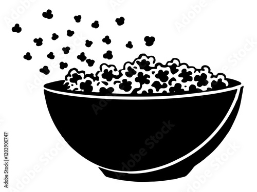 Bowl of Popcorn with Overflowing Kernels Image, Snack Illustration, Popcorn Graphic, Tasty Food Art