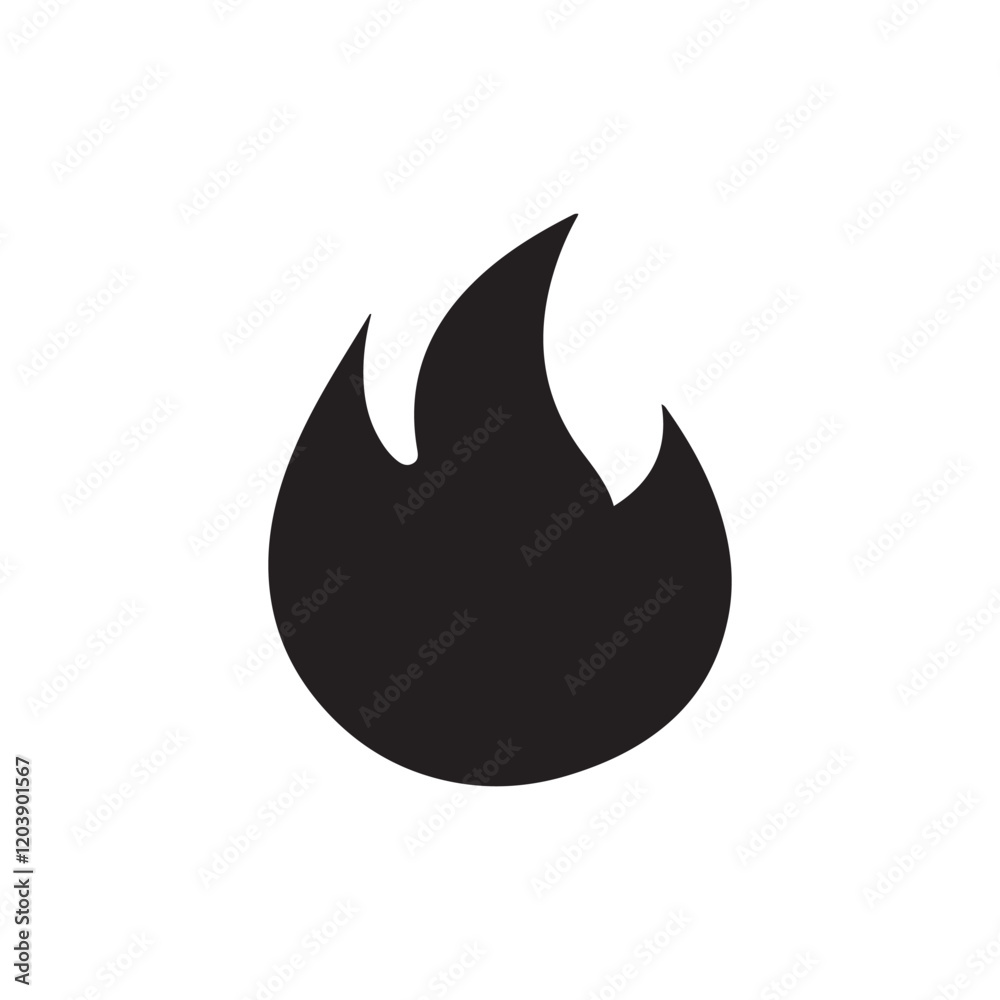 Black Simple fire silhouette vector illustration on white background.
