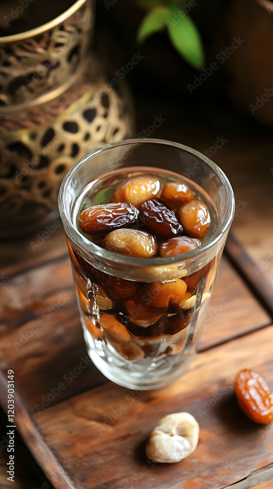 Aromatic Dates and Nuts in Glass, Traditional Middle Eastern Delight Aromatic Dates and Nuts in Glass, Traditional Middle Eastern Delight