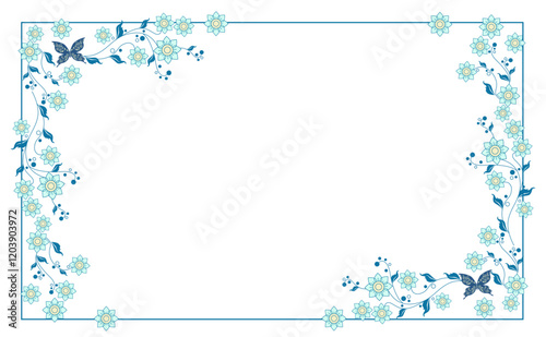 植物と蝶のフレームイラスト