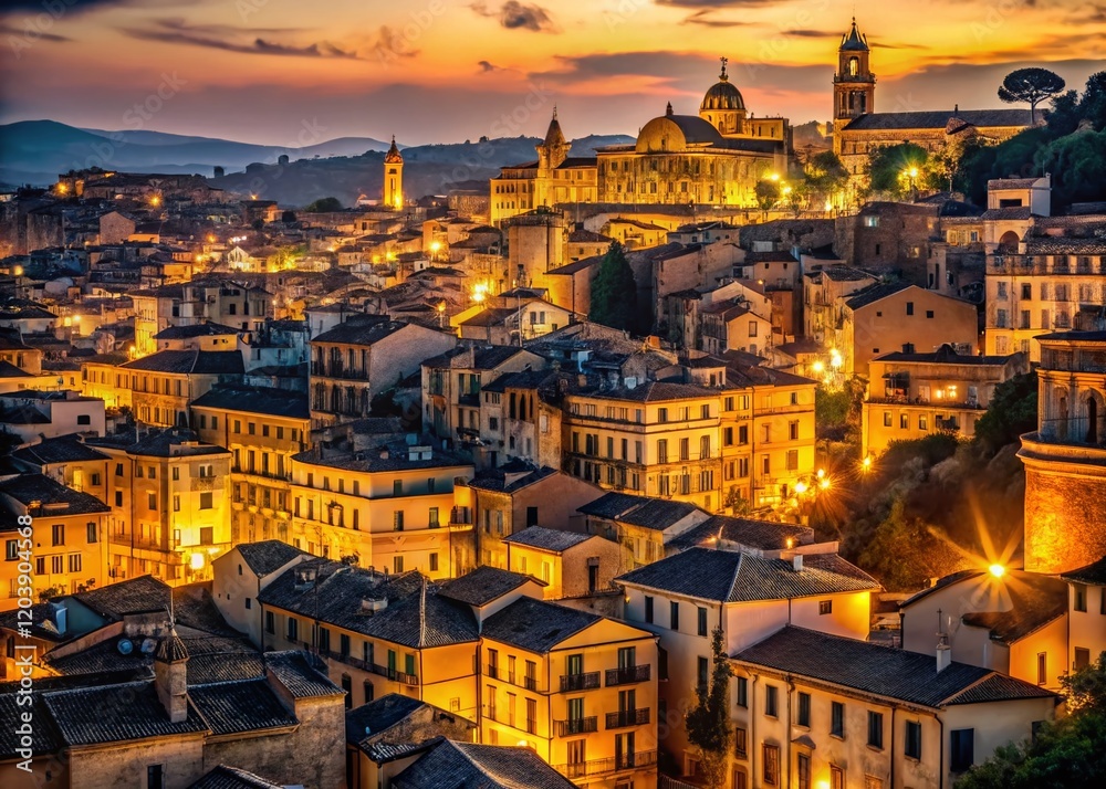 Fototapeta premium Night Photography: Olive Brown Cityscape - Urban Dusk Glow