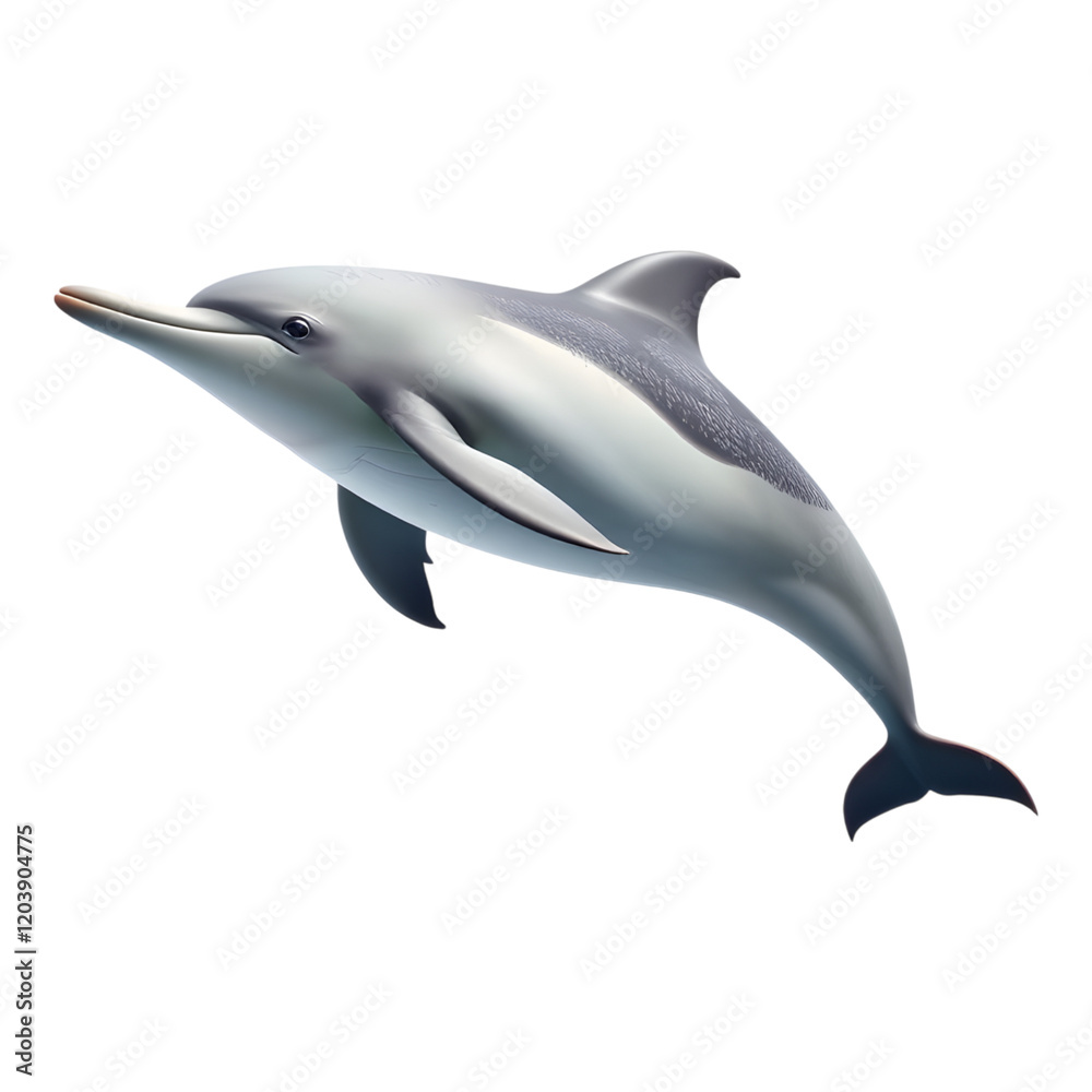 Fototapeta premium Graceful Dolphin's Dive: A dolphin, captured in mid-leap, exudes an elegant display of aquatic agility and grace, in this photorealistic view.