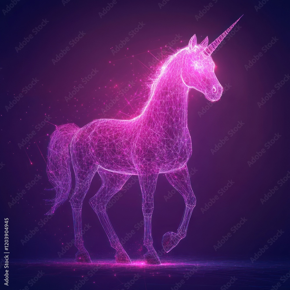 Fototapeta premium Abstract digital unicorn, fantasy, glowing, vibrant, art, background