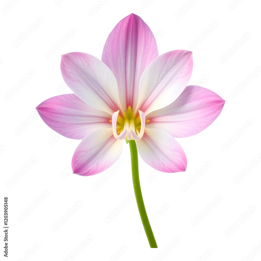 Obraz premium Delicate Floral Beauty: A close-up perspective unveils the intricate details of a captivating pink and white flower, its petals gracefully unfurling to display a symphony of colors and textures.