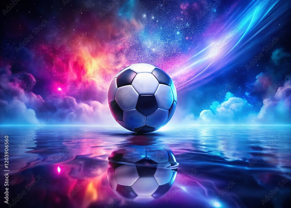 Fototapeta premium Night Soccer Ball: Abstract Blue Purple Artistic Floating Sphere Stock Photo