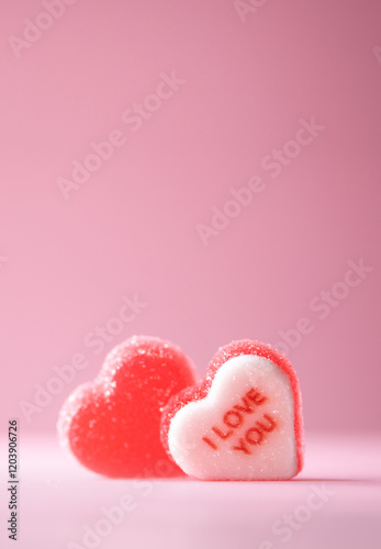 heart shaped candies with copy space