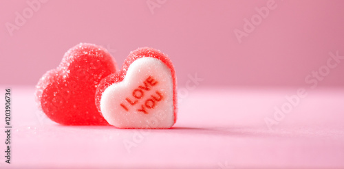 heart shaped candies with copy space