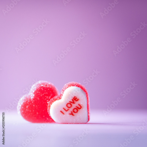heart shaped candies with copy space