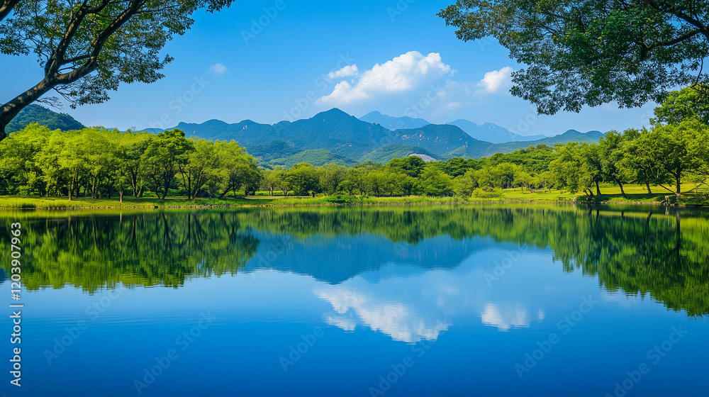 beautiful forest calm lake panorama view tree landscape beautiful forest calm lake panorama view tree landscape