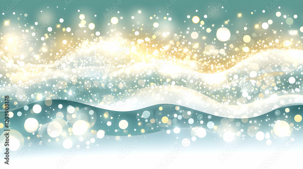 Sparkling wave bokeh background, perfect for elegant designs, celebrations, or festive projects. Features soft teal and gold tones. Sparkling wave bokeh background, perfect for elegant designs, celebrations, or festive projects. Features soft teal and gold tones.