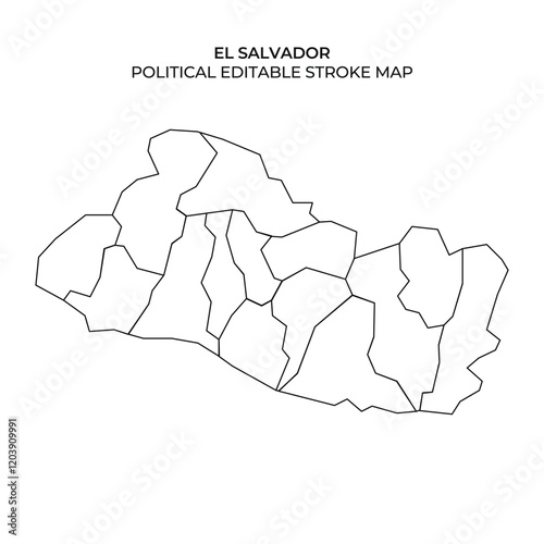 This outline map of El Salvador highlights various political regions and boundaries, suitable for educational and analytical purposes. Perfect for geography studies and presentations.