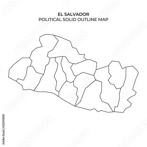 This map presents the political outline of El Salvador, highlighting its various regions and administrative borders. It serves as a clear representation of the countrys layout.