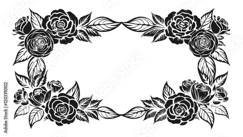 Elegant Floral Border with Roses and Peonies, Floral Pattern, Rose Peony Frame
