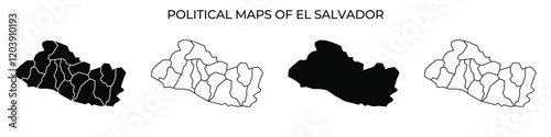 Different versions of political maps of El Salvador display changes in territorial divisions. Each map provides insight into historical and political shifts within the country.