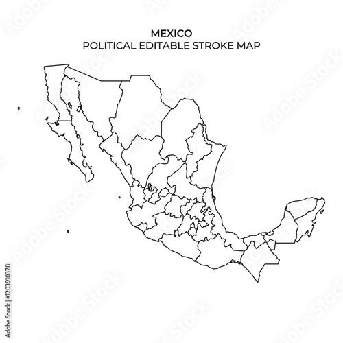 Detailed political outline of Mexico showcasing its states and regions. This clean design highlights the countrys geographical divisions for educational purposes or planning.