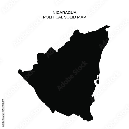 This graphic features a solid silhouette of Nicaraguas political boundaries, showcasing the countrys distinctive shape. It provides a clear representation of Nicaraguas geographical layout.