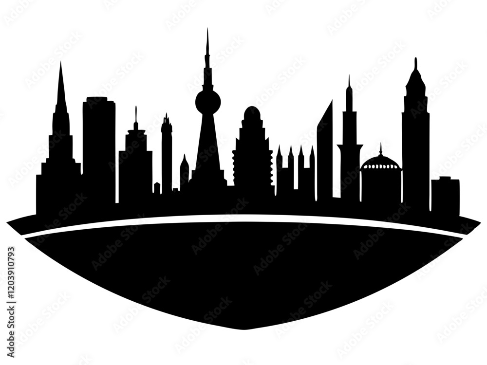 Obraz premium Flat Design Cityscape with Famous Landmarks, City Landmarks Graphic, Urban Design Art