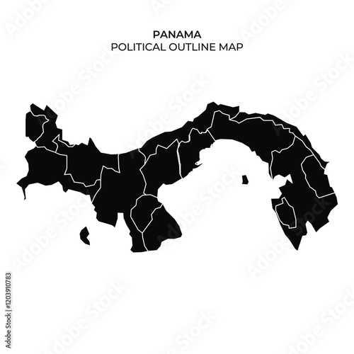 The political outline map showcases the various regions of Panama in black and white. It highlights districts and boundaries, emphasizing the geographical layout of the country.