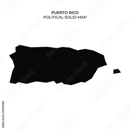 This graphic displays a solid black outline of Puerto Rico, highlighting its geographic features. The map emphasizes the shape and political boundaries of the region.