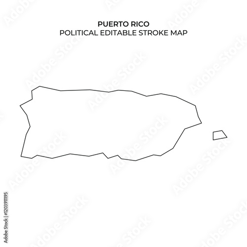 This map outlines the political borders of Puerto Rico, highlighting its unique shape and geographic features. Ideal for educational and professional use during discussions about the region.