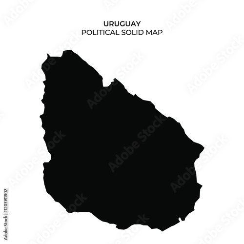 This design features the political outline of Uruguay represented as a solid black silhouette. It clearly displays the countrys shape for geographical reference.