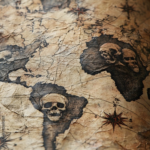 A map of the world with skulls drawn on it