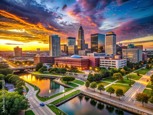 Omaha Nebraska Downtown Cityscape 4K Stock Photo - Stunning Aerial View
