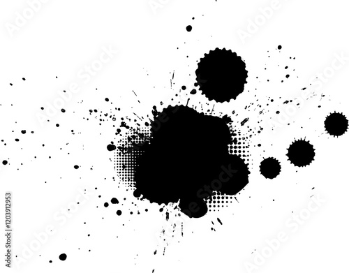 black watercolor ink brush painting splatter splash grunge graphic element