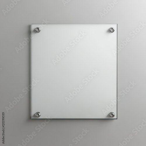 Blank glass sign on gray wall.