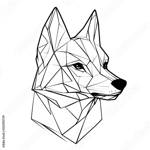 Geometric wolf head drawing, isolated on white, for designs and digital arts photo