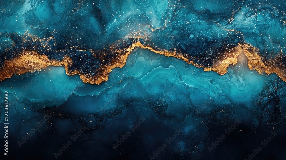 Abstract ocean waves with golden accents, showcasing fluid movement and depth in a tranquil setting Abstract ocean waves with golden accents, showcasing fluid movement and depth in a tranquil setting