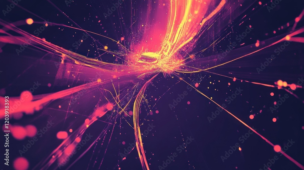 Naklejka premium Abstract vibrant energy flow, glowing particles and lines.