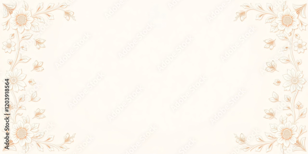 All around, a floral decorative pattern in white and pastel pink tones, symmetrical and harmonious, with a soft background in gradient colors between beige and light pink. All around, a floral decorative pattern in white and pastel pink tones, symmetrical and harmonious, with a soft background in gradient colors between beige and light pink.