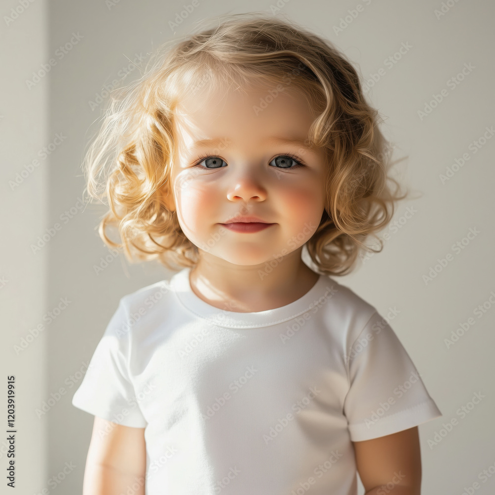 A little girl in a white mock up t-shirt A little girl in a white mock up t-shirt