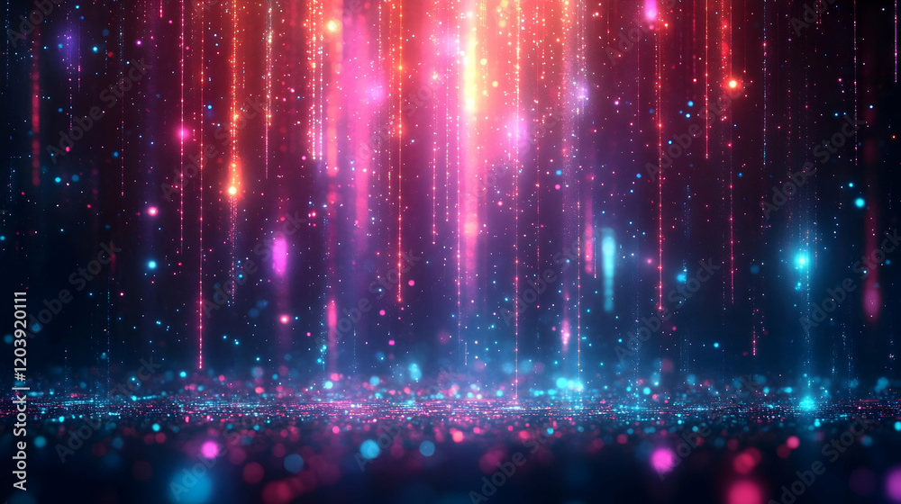 Obraz premium Vibrant Abstract Background with Glowing Particles and Colorful Lights