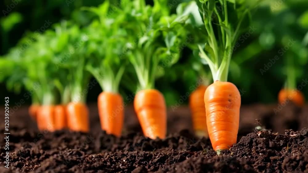 Fresh carrots growing in a field with green tops, symbolizing organic farming, sustainable agriculture, and healthy, natural food production. Fresh carrots growing in a field with green tops, symbolizing organic farming, sustainable agriculture, and healthy, natural food production.