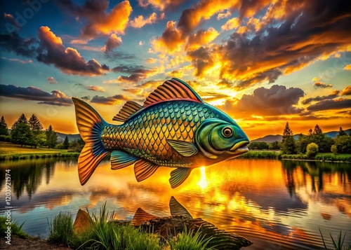 Panoramic Fishing Symbol:  A Vibrant, Detailed Fish Illustration for Fishing Industry photo