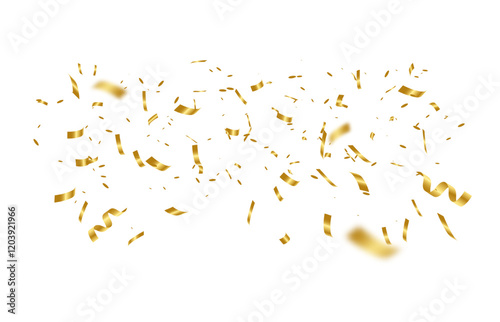 Golden confetti and shiny ribbons falling in celebration for parties events anniversaries and carnival decor