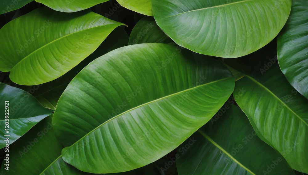 Obraz premium Abstract tropical leaves pattern in shades of green with depth