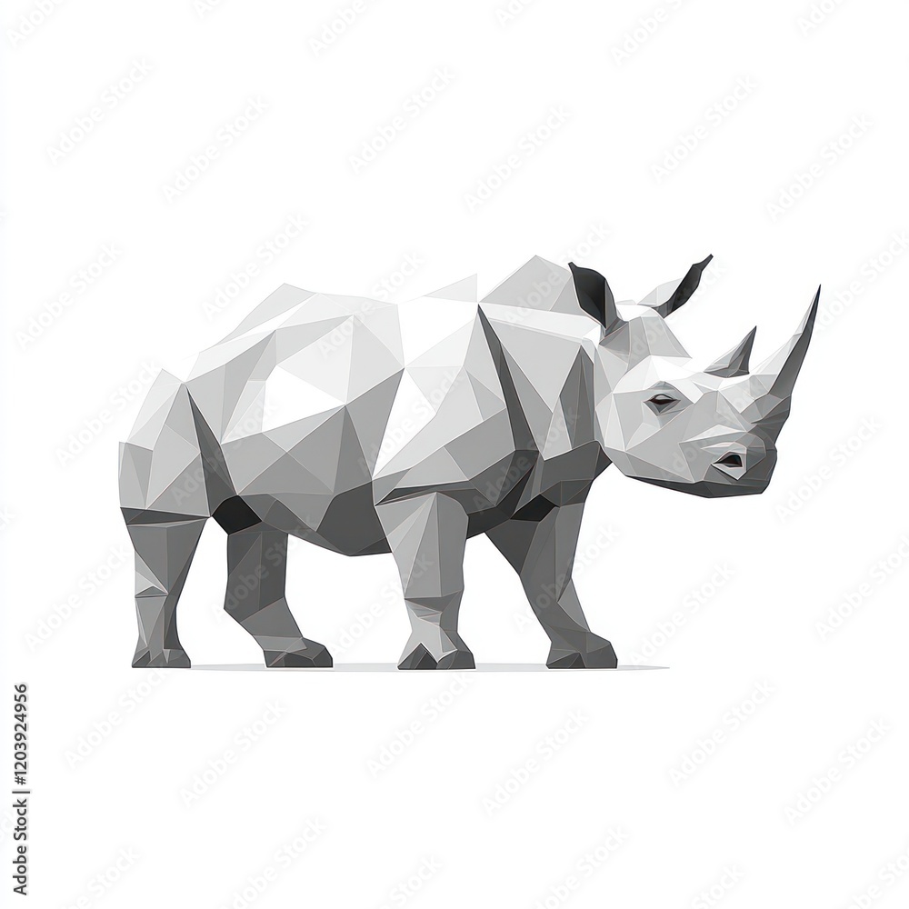 Fototapeta premium Low poly rhino, isolated against white background for wildlife themed designs and education projects