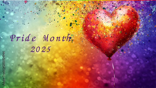 Pride Month 2025. Banner design with heart and text