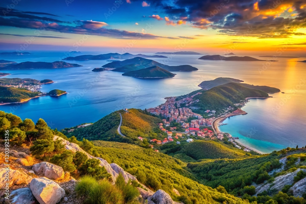 Panoramic Peljesac Peninsula, Croatia: Stunning Adriatic Sea View from Mount St. Ivan with Bokeh Effect