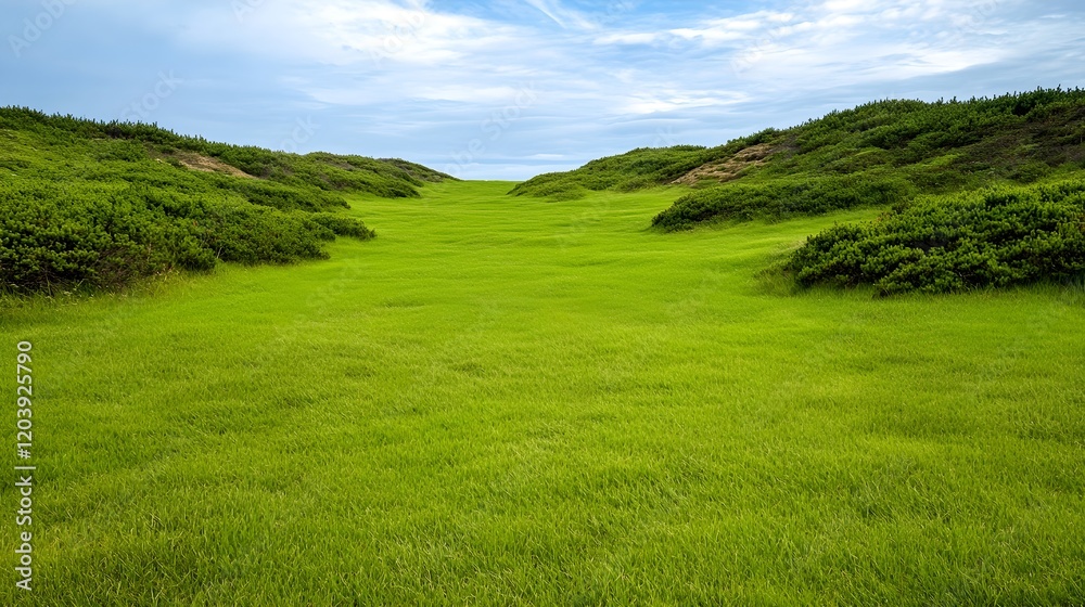 Fototapeta premium Lush Green Fields Under a Clear Blue Sky