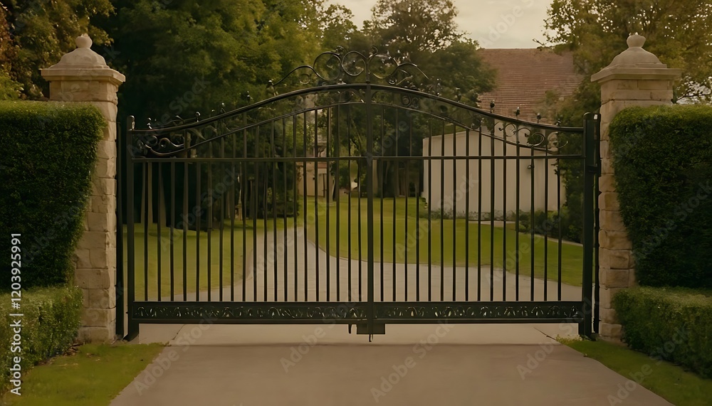 Gate of apartment house,Iron gates entrance to palace, castle, mansion, trees, home, house, street, imposing, grand, historic, old, gate, fence,453 Gate of apartment house,Iron gates entrance to palace, castle, mansion, trees, home, house, street, imposing, grand, historic, old, gate, fence,453