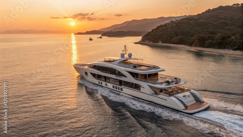 Luxury Autonomous Yacht Cruising at Sunset