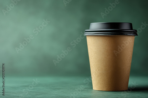 Paper Coffee Cup, Black Lid, Teal Background