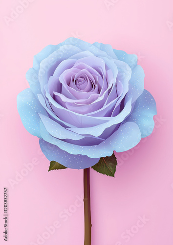 Wallpaper Mural delicate gradient blue rose with sparkles on its petals, set against soft pink background, evokes dreamy and romantic atmosphere Torontodigital.ca
