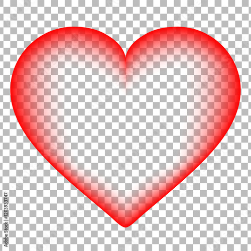 Red heart with transparency effect on a transparent background. Transparent hollow love hearts vector illustration.