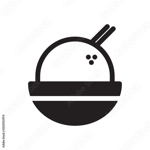 Icon of rice in a bowl with chopsticks, symbolizing a staple food in many cultures. Ideal for food apps, restaurant menus, and culinary designs. Clean, modern, and versatile vector style.