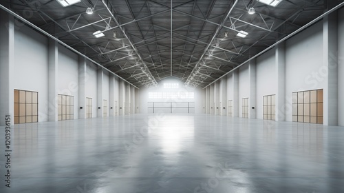 Wallpaper Mural Large Empty Warehouse Space with High Ceilings and Natural Light Streaming Through Windows, Ideal for Various Industrial Uses and Events Torontodigital.ca